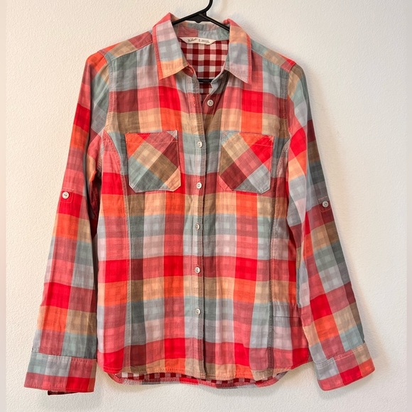 Woolrich Tops - Woolrich Organic Cotton Plaid Red Orange Blue Button Down Gingham Shirt …